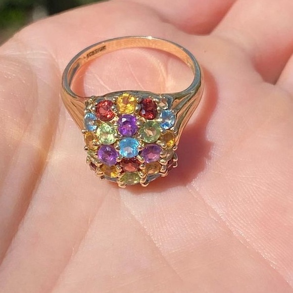 Sparkle and Shine - Gorgeous 10k Yellow Gold Rainbow Ball Ring w/Gemstones - Picture 4 of 15